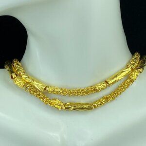 21K yellow gold Men's heavy tubular weaving link necklace 24" 30.2g JR195